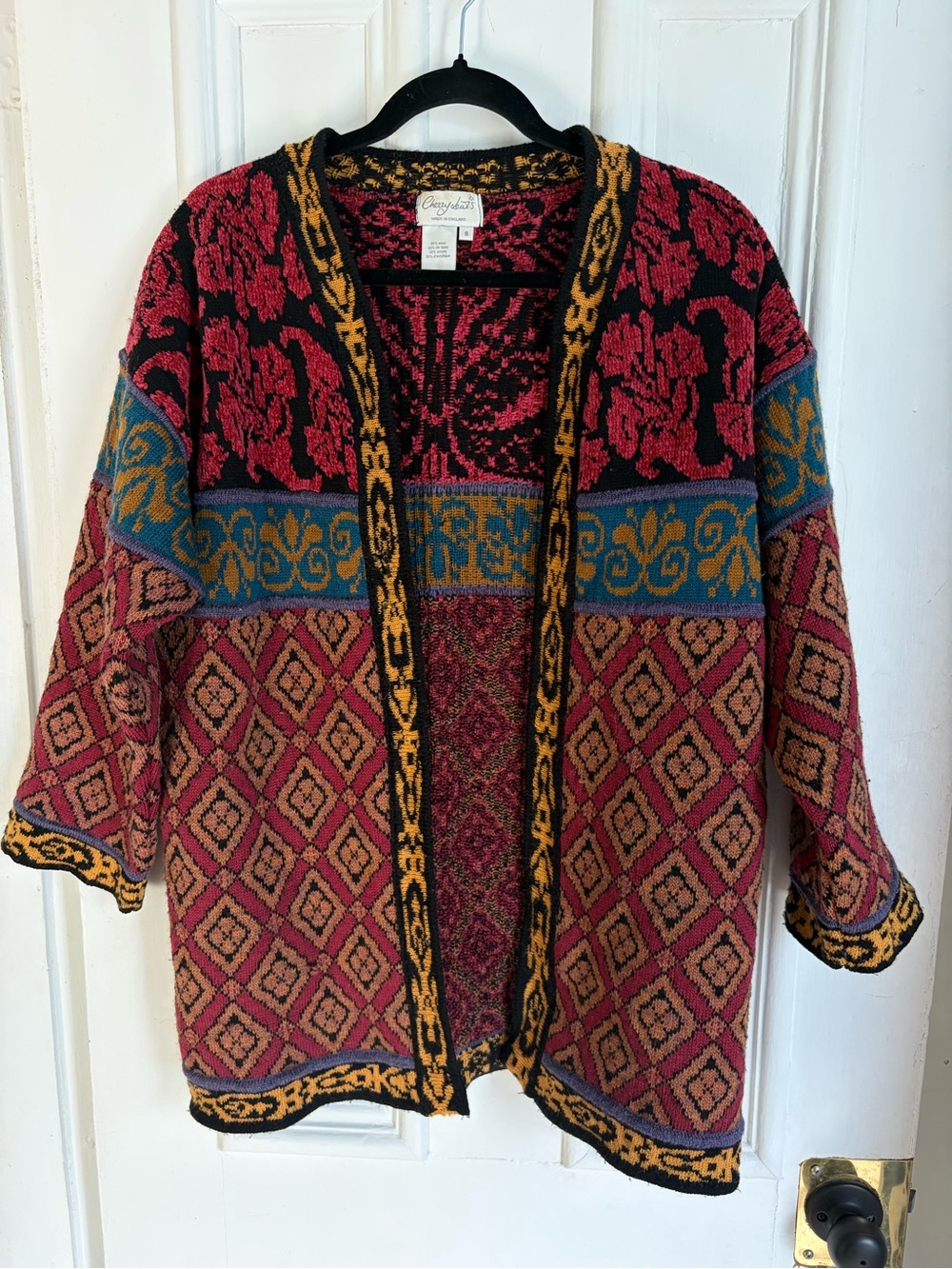 Vintage Wool Mix Cozy Multicolour Patterned Oversized Open Cardigan